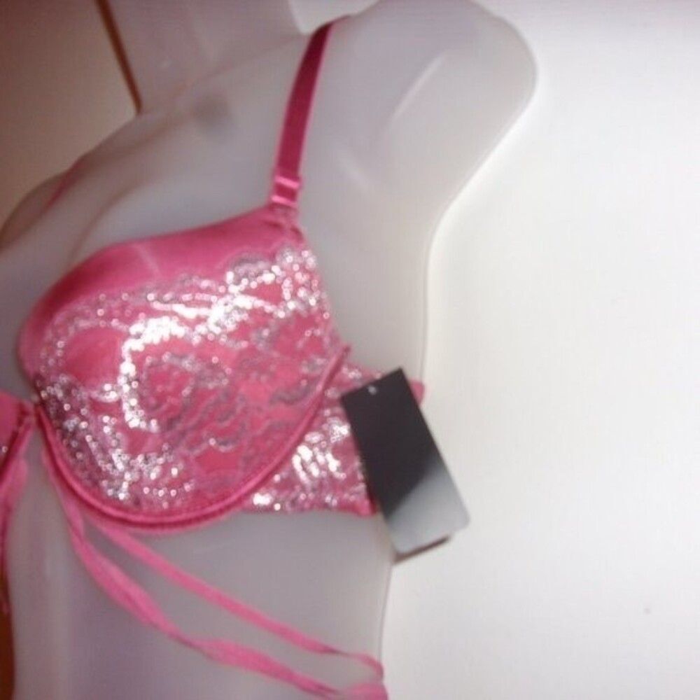 Youmita Mauvewood 34B Metallic Lace Plunge Bra Small Lace Caged Boyshorts NWT - Picture 10 of 14